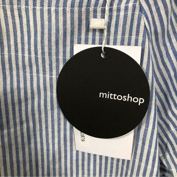 Mittoshop NWT Blue White Striped Short Sleeve Crossback Mini Dress size medium - Picture 2 of 10